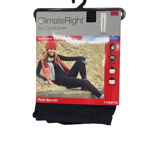 NWT Cuddl Duds Womens S Black Thermal Leggings Plush Warmth Base Layer High Rise - Picture 2 of 4